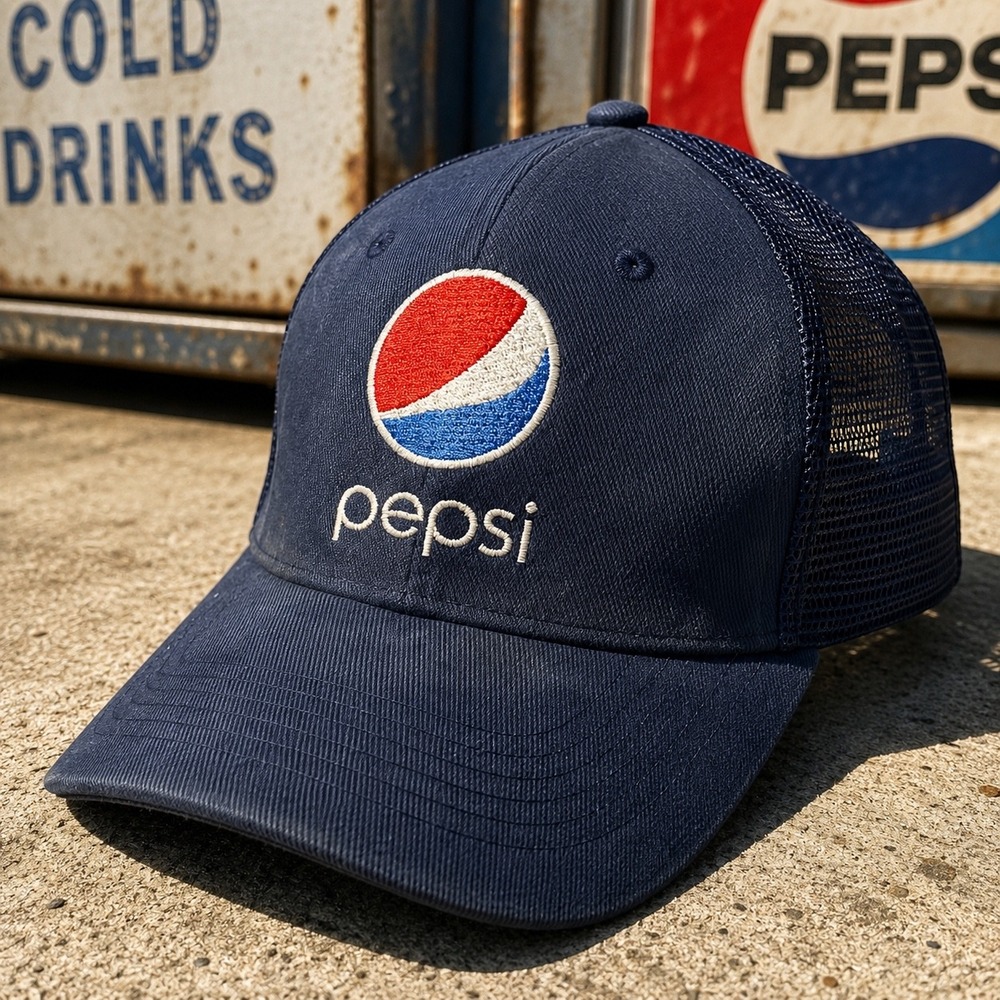 Y2K Pepsi Meshā Trucker Hat Navy Blue Embroidered Logo Snapback Cap